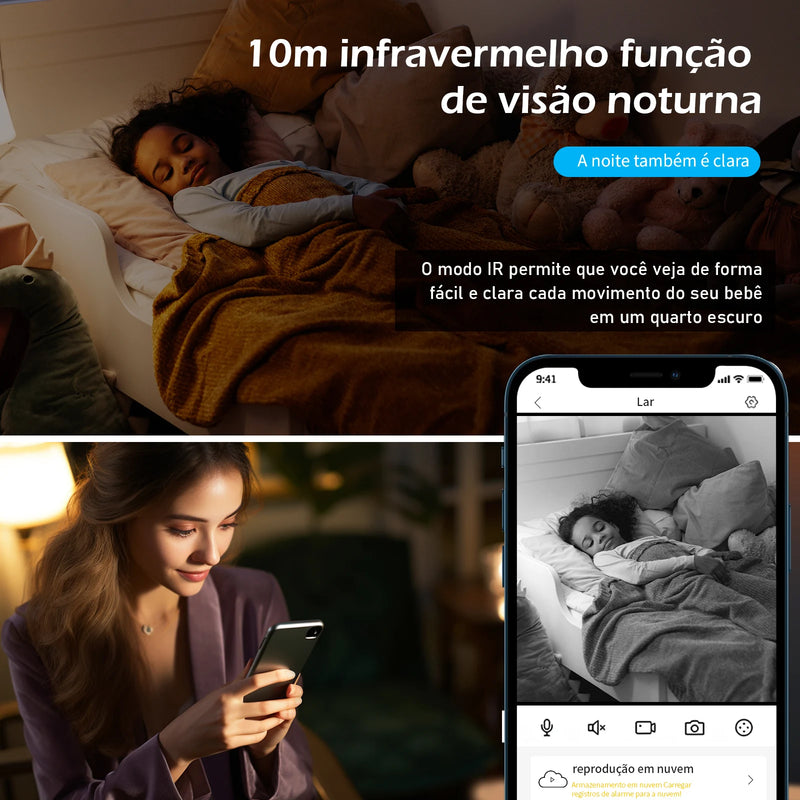 Câmera de segurança WiFi inteligente com visão noturna