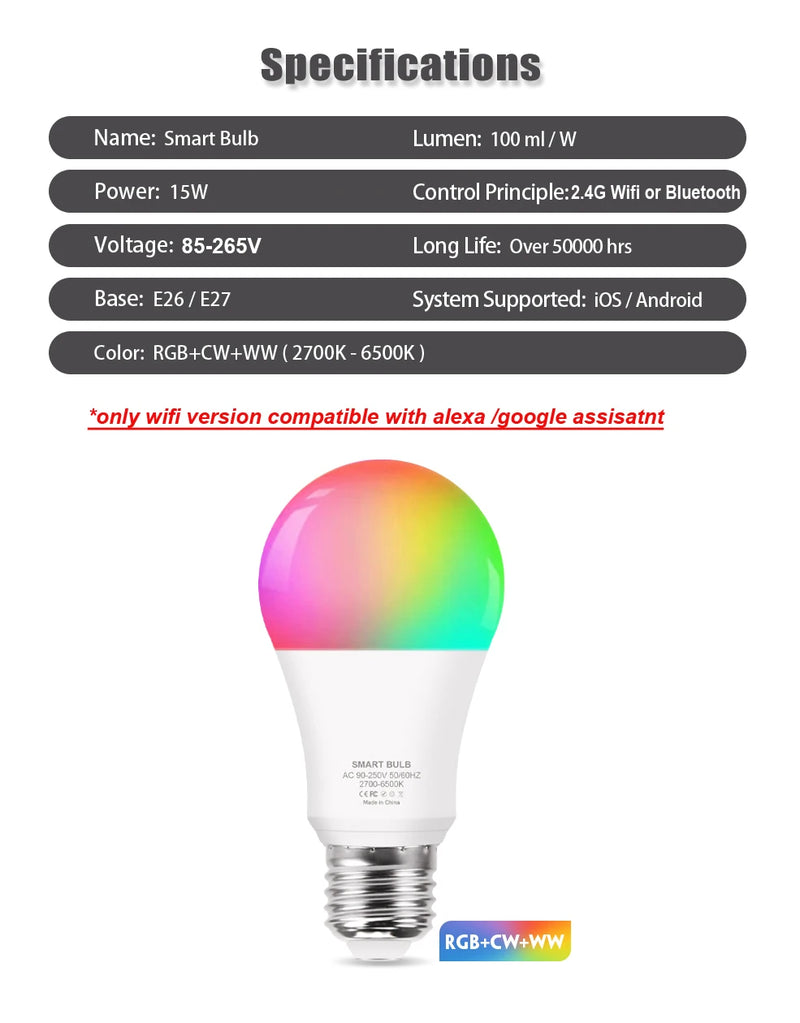 Lâmpada Inteligente Alexa Led Wifi/Bluetooth RGB  110V 220V